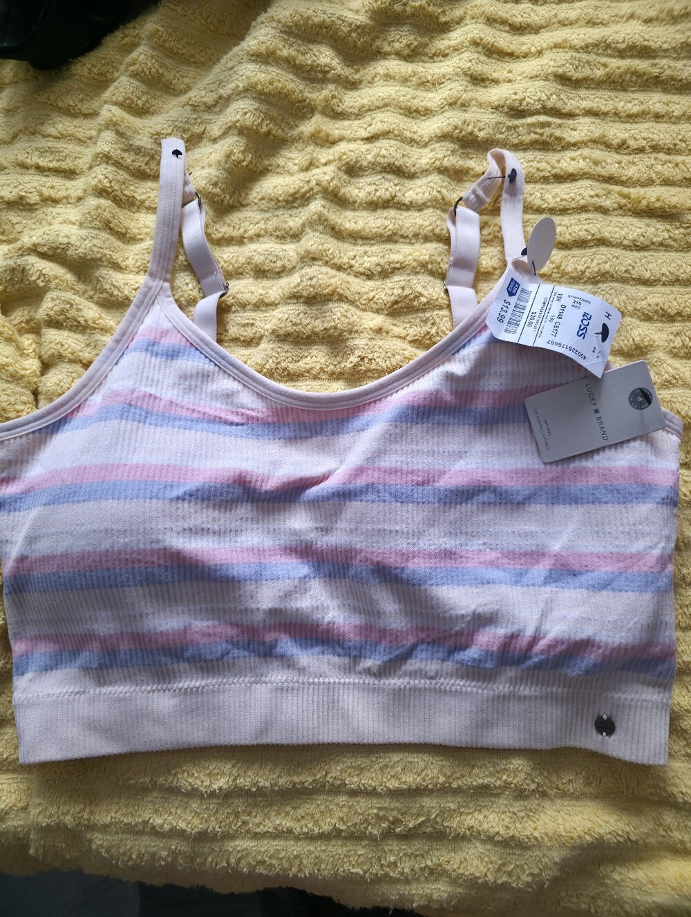 Lucky Brand Pastel Pink and Blue Striped Seamless Bralette